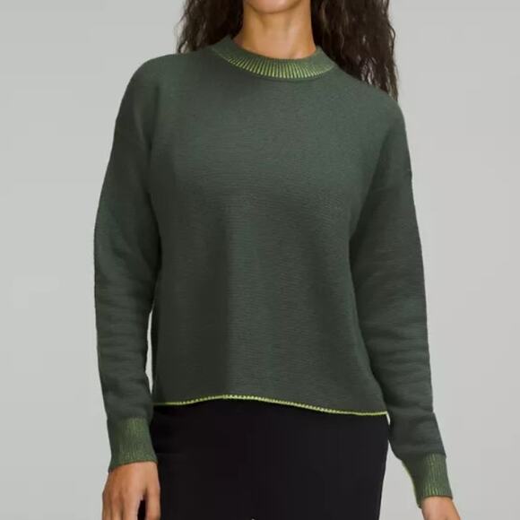 Lululemon Sweater Merino Wool Size 0 Green Reversible Double Knit Crew Neck - Picture 1 of 7